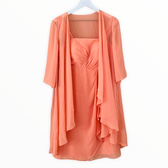 Azazie NWT 2 Pc. Olivia Coral Chiffon Flowy Dress Size 8 - Picture 6 of 12